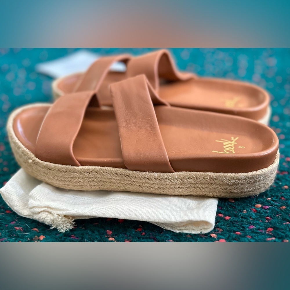 beek Twinspot Leather Platform Sandals NWT Tan Size 8 - Picture 6 of 15